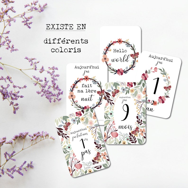 Milestone cards Birth Flowers Baby Flower crown Family Pregnancy Souvenir Stationery My first year image 1