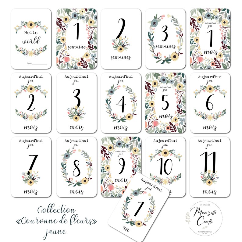 Cartes étapes Naissance Fleurs Bébé Couronne de fleurs Famille Grossesse Souvenir Papeterie Ma première année image 9