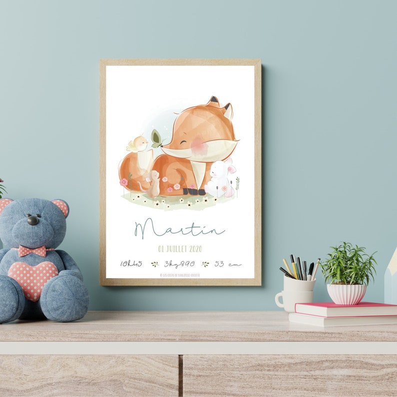 Affiche naissance personnalisée Collection Aquarelle Fille Garçon Cadeau personnalisé Chambre enfant Décoration Affiche bébé image 9