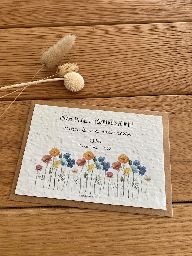 Thank you Teacher plantable card - Teacher - Atsem - Nanny - Nursery - Push card - Child - Stationery - End of year gift - Ecology image 1