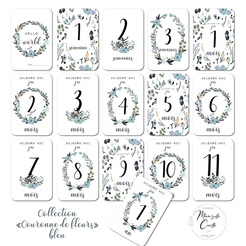 Milestone cards Birth Flowers Baby Flower crown Family Pregnancy Souvenir Stationery My first year image 7