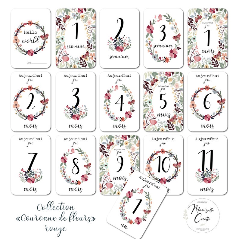 Milestone cards Birth Flowers Baby Flower crown Family Pregnancy Souvenir Stationery My first year image 5