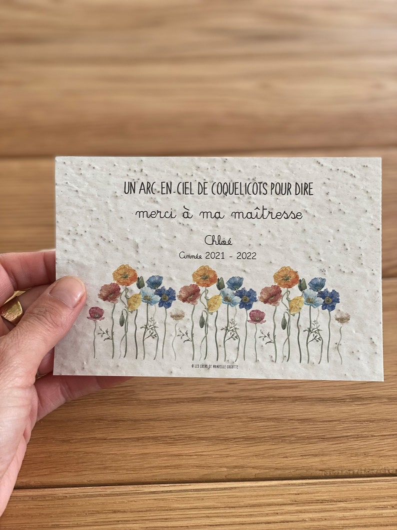 Thank you Teacher plantable card - Teacher - Atsem - Nanny - Nursery - Push card - Child - Stationery - End of year gift - Ecology image 2