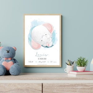 Affiche naissance personnalisée Collection Aquarelle Fille Garçon Cadeau personnalisé Chambre enfant Décoration Affiche bébé image 7