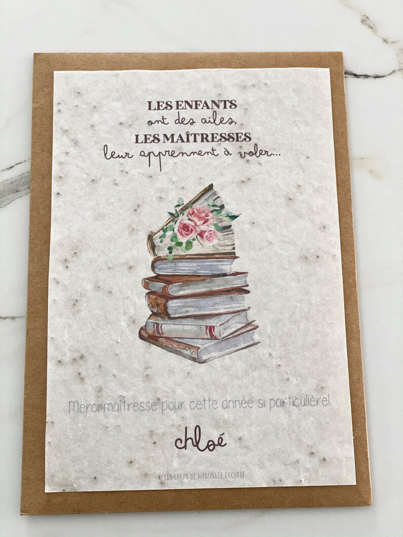 Carte à planter Merci Maître - Maîtresse - Atsem - Carte à pousser - Enfant - Papeterie - Cadeau de fin d'année image 3