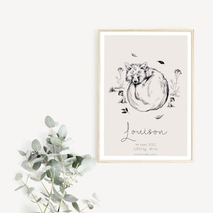 Affiche naissance personnalisée - Woodland - Animaux de la Forêt - Cadeau personnalisé - Chambre enfant - Décoration - Affiche bébé