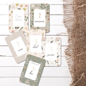 Cartes étapes - Boho - Fleurs - Naissance - Bébé - Famille - Grossesse - Souvenir - Papeterie - Ma première année