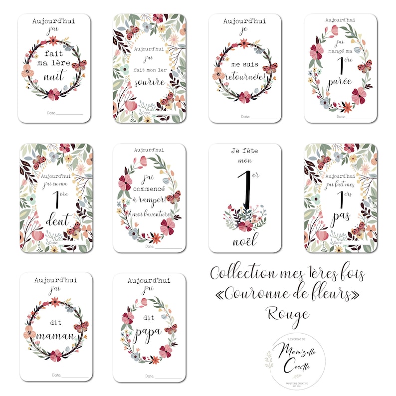 Milestone cards Birth Flowers Baby Flower crown Family Pregnancy Souvenir Stationery My first year image 6