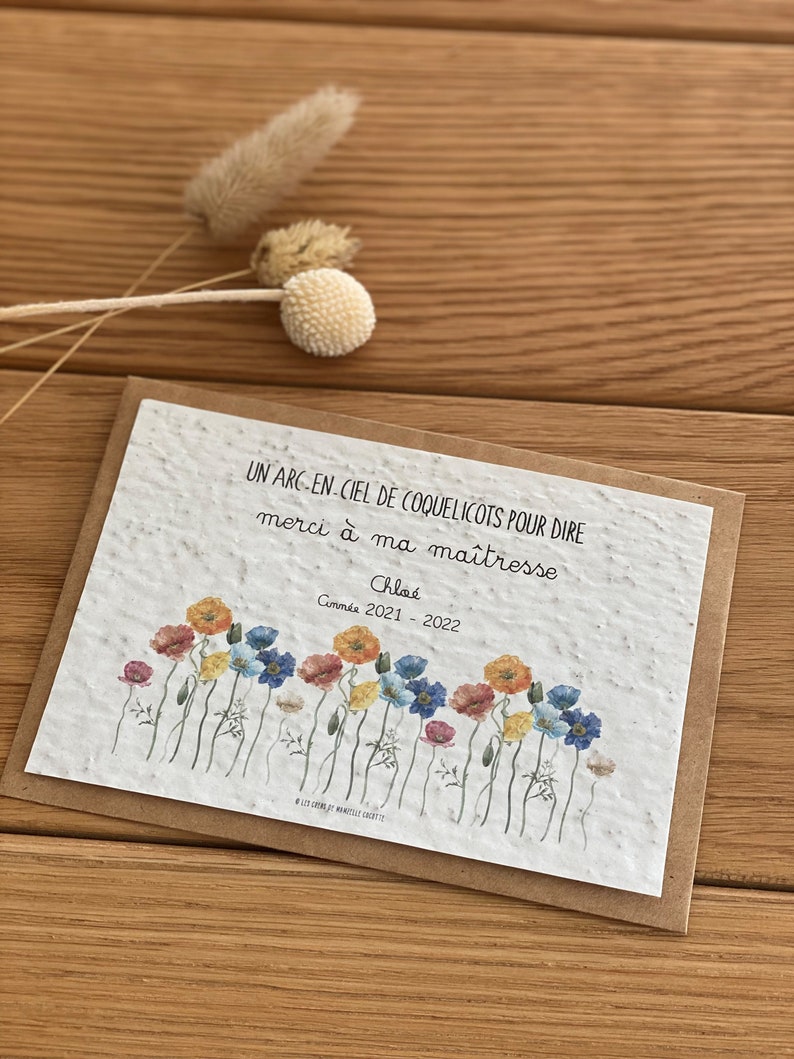 Thank you Teacher plantable card - Teacher - Atsem - Nanny - Nursery - Push card - Child - Stationery - End of year gift - Ecology image 3