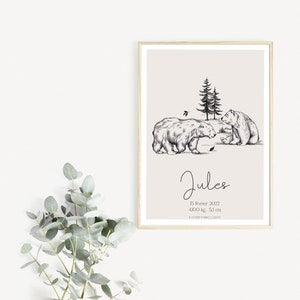 Affiche naissance personnalisée - Woodland - Animaux de la Forêt - Cadeau personnalisé - Chambre enfant - Décoration - Affiche bébé