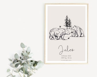 Personalized birth poster - Woodland - Forest animals - Personalized gift - Children's room - Decoration - Baby poster