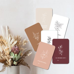 Mijlpaalkaarten - Botanisch - Geboorte - Baby - Familie - Zwangerschap - Souvenir - Briefpapier - Mijn eerste jaar