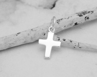 925 Sterling Silver 11mm x 9mm Mini Cross Charm Pendant Great for layering