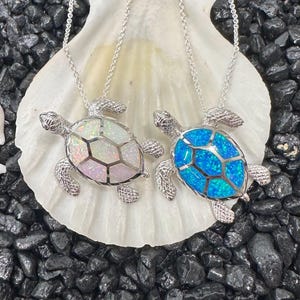 Sterling Silver Synthetic Opal Turtle Pendant Only, No Chain
