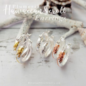 925 Sterling Silver 11/16 Inch Hawaiian Engraved Hoop Earrings [3 Colors: Silver, Rose gold, Yellow gold]