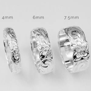 925 Sterling Silver Hawaiian Heritage Scroll Wedding Band Ring 4mm/6mm/7.5mm, Size 4 - 12