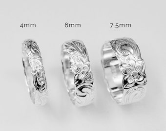 925 Sterling Silver Hawaiian Heritage Scroll Wedding Band Ring 4mm/6mm/7.5mm, Size 4 - 12