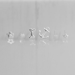 Petites boucles d'oreilles en argent sterling, fleur, cercle, os, ancre, étoile