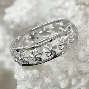 925 Sterling Silver Plumeria Band Ring