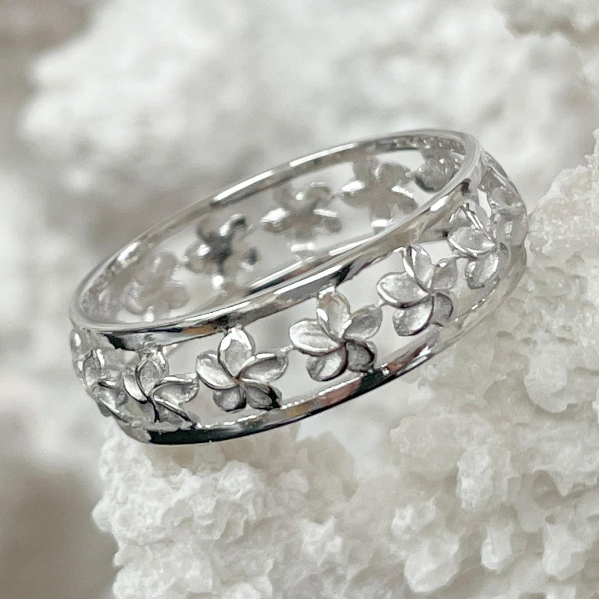 925 Sterling Silver Plumeria Band Ring Etsy