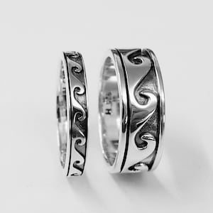 925 Sterling Silver with Oxidation Skinny and Wide Wave Ring, Size 4 - 14