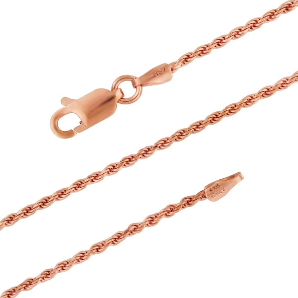 14kt Rose Gold Plated Sterling Silver 1.3mm Diamond-Cut Rope Chain Necklace Solid Italian Nickel-Free, 14-36 Inch