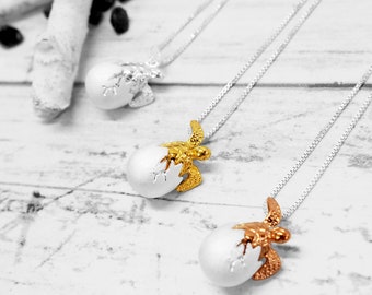 925 Sterling Silver Baby Turtle Hatching Egg Pendant Necklace, Silver/Rose Gold/Yellow Gold with 16+2&quot; Chain, Mother&#39;s day/Baby Shower Gift