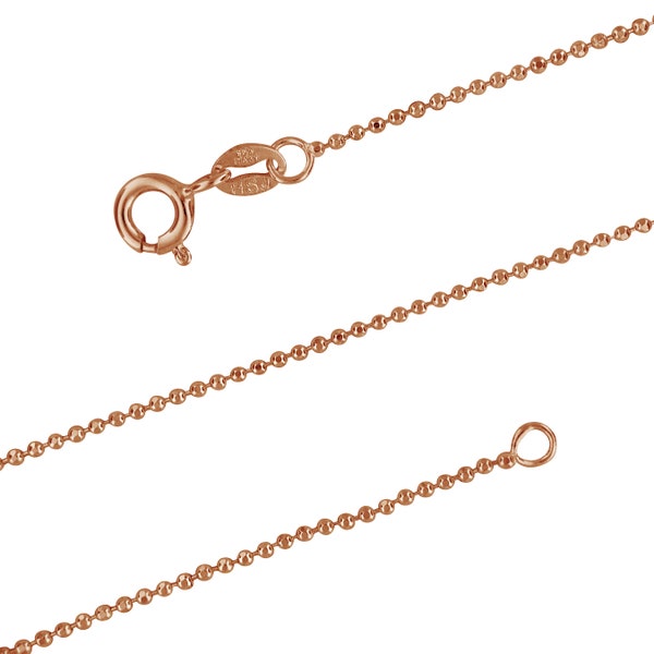 14kt Rose Gold Plated Sterling Silver 1.2mm Diamond-Cut Ball Chain Necklace, 15-20 Inch