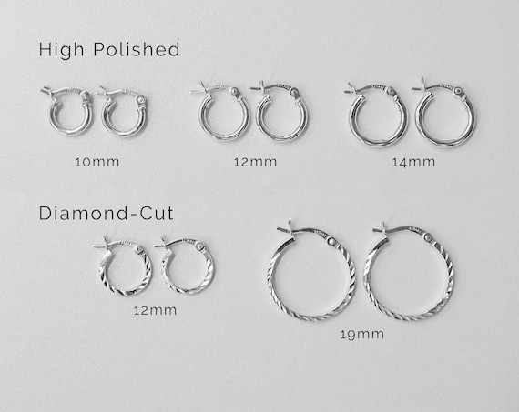 New Small Hoop Earrings in 925 Sterling Silver 12 mm wide 1.2 mm Thick