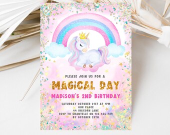 Unicorn Birthday Invitation, Unicorn Party Invitation, Digital Download Template