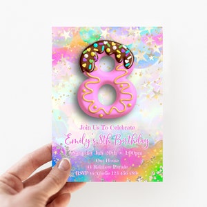 8th Birthday Invitation Girl, Editable Invite, Candy Chocolate Pink Stars Sprinkles Confetti Birthday Invitation, Paperless Post, candy