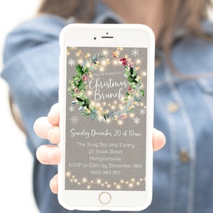 Christmas Brunch Evite Christmas Wreath Party Invite Electronic Template Digital Party Evite Invitation