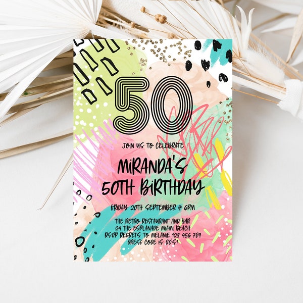 Any Age 80's Party Invitation, 50th Retro Birthday Invite, 80's Party, 40th Birthday Invitation, 80s Theme, Invitation Template, 85INV