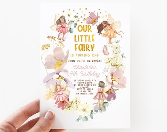 Fairy Birthday Invitation, Fairy Invite, 1st Birthday Editable Template, LACOF1