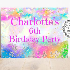 24x18 Editable Welcome Sign, Birthday Party Sign Rainbow Holographic Sign