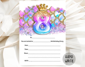 8th Mermaid Birthday Invitation, Fill-In Invite Mermaid Birthday, Blank Invitation, Fill-In The Blanks, Handwritten Invite, FIWM1