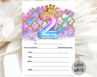 2nd Mermaid Birthday Invitation, Fill-In Invite Mermaid Birthday, Blank Invitation, Fill-In The Blanks, Handwritten Invite, FIWM1