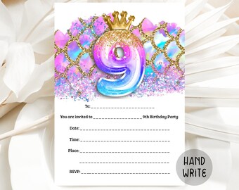 9th Mermaid Birthday Invitation, Fill-In Invite Mermaid Birthday, Blank Invitation, Fill-In The Blanks, Handwritten Invite, FIWM1