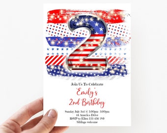 4th July Birthday Invitation, 2nd Birthday Invite Independence Day Patriotic Invite American  Birthday, patrioticI1