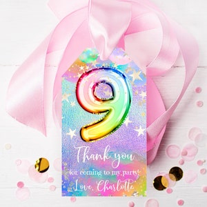 9. Geburtstag Geschenkanhänger zum ausdrucken, Sterne Regenbogen Geburtstagsparty Geschenkanhänger, rainbost1