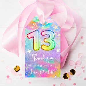 Étiquette de cadeau à imprimer pour le 13e anniversaire, étoiles arc-en-ciel, étiquettes cadeaux pour fête d'anniversaire, rainbost1