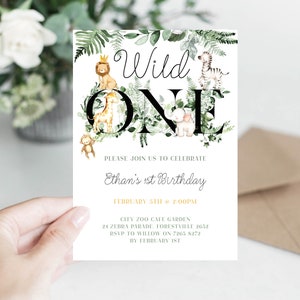 EDITABLE Safari Birthday Invitation, Wild one Boy Invites, First Birthday Jungle animals, 1st birthday Digital download