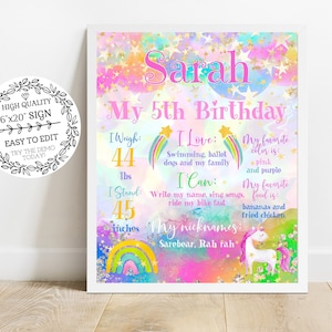 Cartello poster modificabile 16x20 per pietra miliare, cartello per memoria per feste di compleanno di qualsiasi età, cartello olografico arcobaleno, LAC2RS1