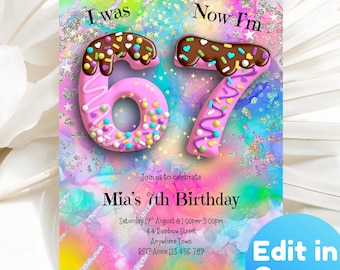 Canva Template 6-7 Birthday Invitation, 7th Invite, 67 Editable Template (Digital Download)