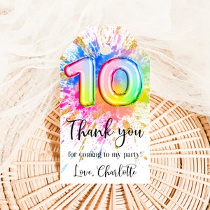 10. Geburtstag Printable Favor Tag Regenbogen Farbspritzen Printable Geburtstag Gemälde Party Geburtstag danke tag, malen