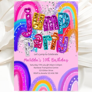 Jump Party Birthday Invitation Girl, Trampoline Party, Jump Party Editable Invite, Bounce Party, Trampoline Birthday Invitation