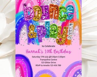 Bounce and Play Birthday Invitation, Trampoline Birthday Party, Jump and Play Party Editable Invite, Trampoline Park Party Editable Template