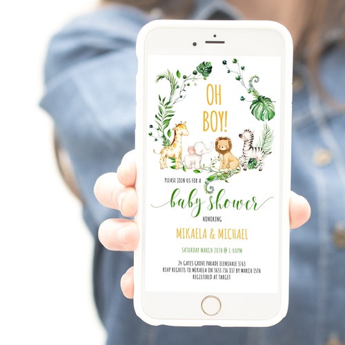 Safari Baby Shower Evite Jungle Baby Shower Electronic Phone Etsy