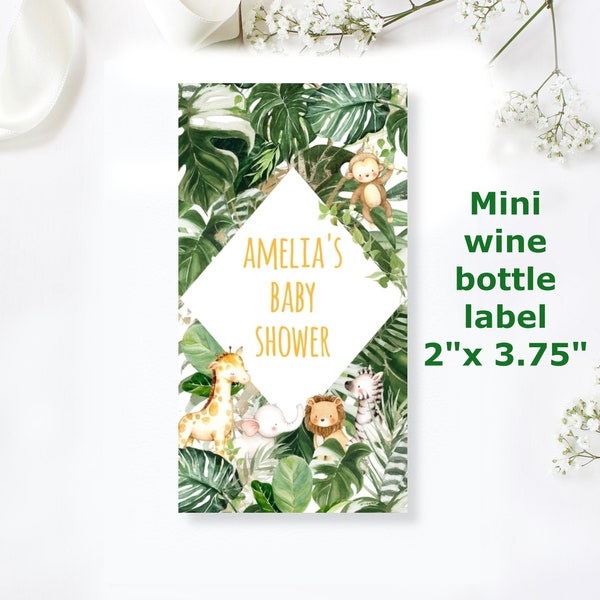 Safari Baby Shower Mini Wine Bottle Labels, Jungle Baby Shower Boy, Safari Greenery Baby Shower Tropical Editable printable, Elephant, saf1