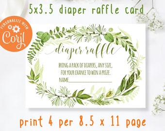 Baby Shower Add on Cards Diaper Raffle Card, Personalised Greenery Diaper raffle, Baby Shower Diaper raffle, editable diaper raffle card